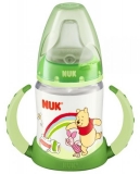 NUK First Choice dětská láhev na učení se silikonovým pítkem 150 ml Medvídek Pú - zelená